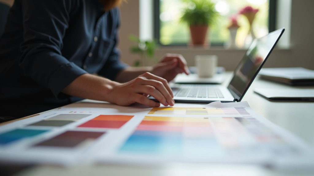Designer carefully selecting colors from a color palette on a tablet
